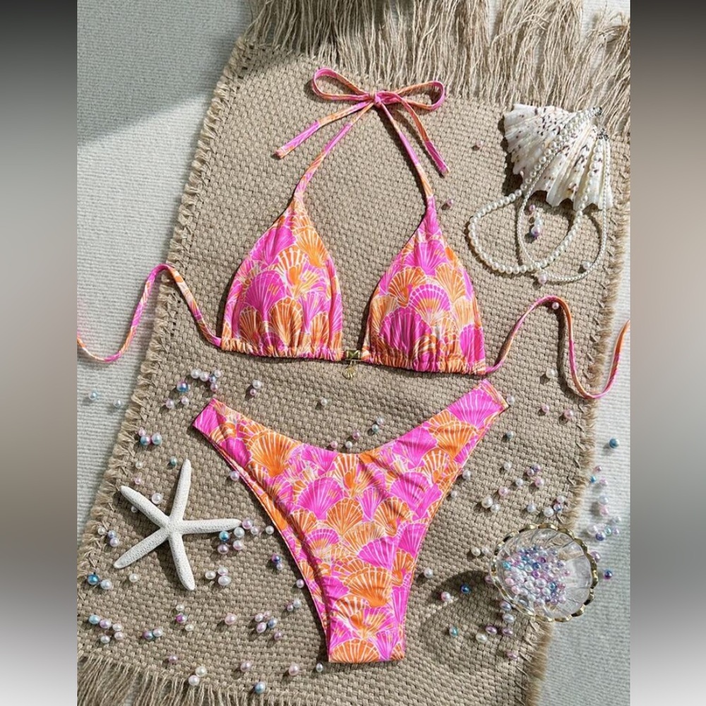 Pink and Orange Bikini Set L (8/10) large women brand new swimsuit SHEIN